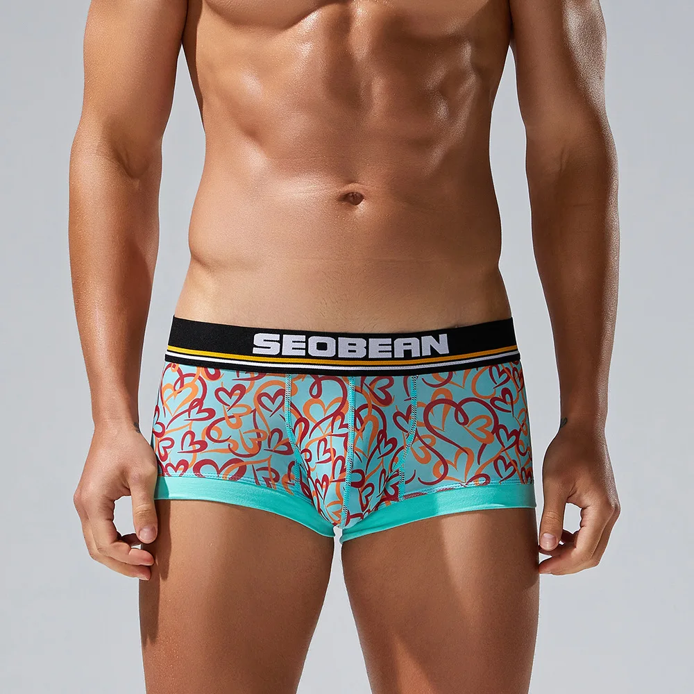 SEOBEAN Men’s Polyester Boxer Briefs - Romantic Heart Print Underwear, Low-Rise Design Shorts for Stylish Comfort 250210 512108