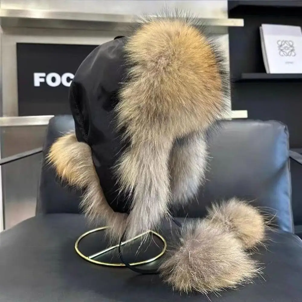 

Women Winter Thicken Fur Bomber Hat Cute pompom Earflap Russian Ushanka Caps Outdoor Windproof Ski Beanie Hat