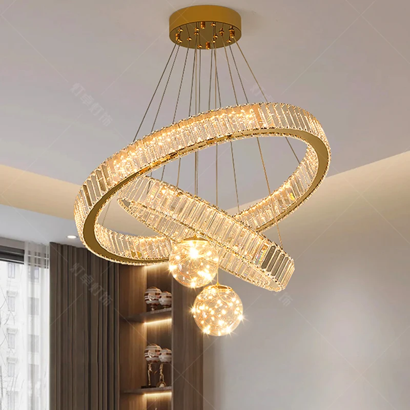 Candelabro de cristal para decoración del hogar, lámpara colgante para escalera, luces colgantes para sala de estar, iluminación interior