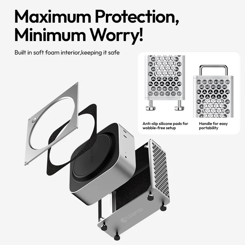 حافظة Ulanzi QT01 من سبائك الألومنيوم لجهاز Mac Mini M4/M4 Pro حامل كمبيوتر محمول عمودي مع حامل تبريد سريع واقٍ ضد الغبار