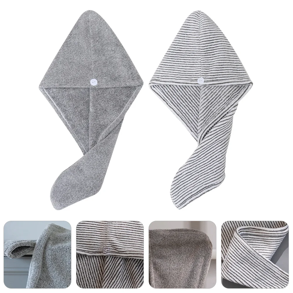 2Pcs Bamboo Charcoal Fiber Quick Drying Hair Caps Soft Absorbent Hair Towel Wraps for Beauty Salon Fast Drying Cap