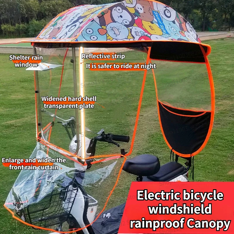 Small Electric Vehicle Windshield Rainproof Canopy Electric Bicycle Enlarge  Thicken Sunshade Without Rearview Mirror