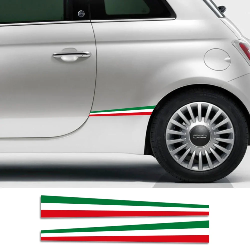 2PCS Car Door Stripe Italy Flag Stickers Vinyl Italian Style Decals For Fiat 500 Nuova Mini Cooper Smart Auto Accessories