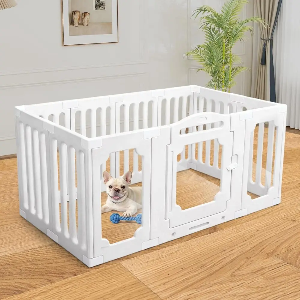 

25.5 Tall 11-Panel Metal Dog Playpen for Small to Medium Dogs, Easy Assembly with Door Lock, White