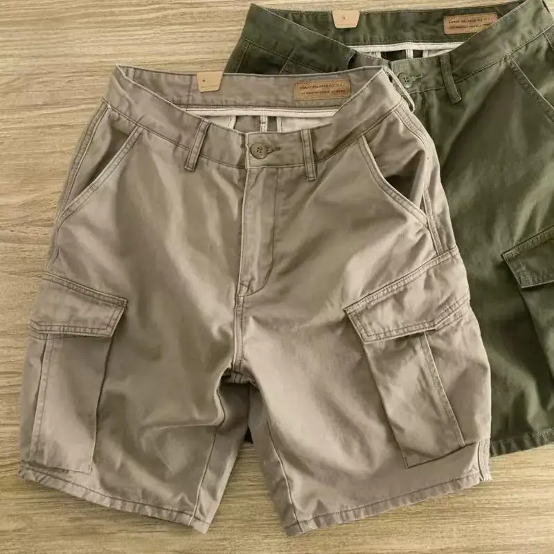 Men's Casual Loose Cotton Shorts Four-Five Parts Workwear for Summer Resistant to Wear And Dirt Multi-Pocket City Walk Shorts