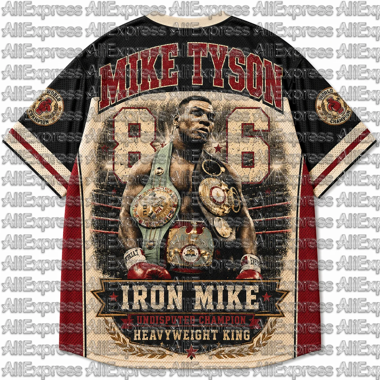 Mike Tyson Iron Mike 86 Undisputed Pattern Men's Mesh V-neck Short Sleeved T-shirt Retro Boxing Champion Street Sports Top