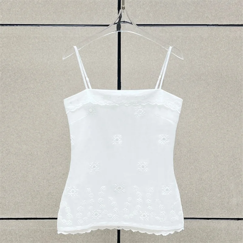

Women's vest New cotton linen blend sleeveless top for summer 2026 Flower embroidery suspender tanks top women's corset y2k tops