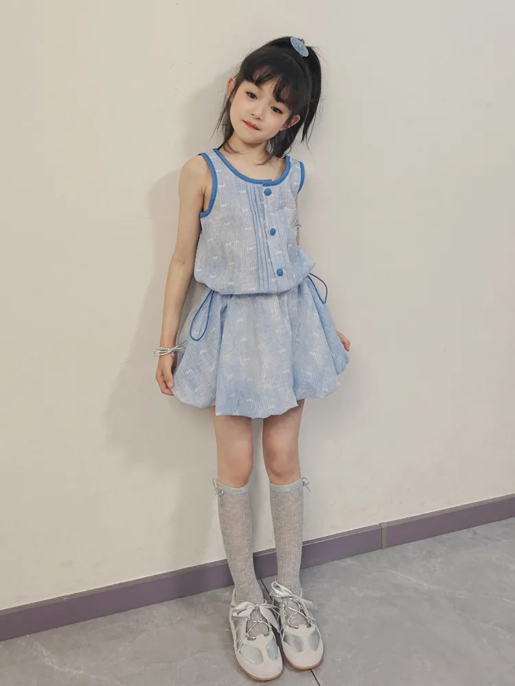 Flower Bud Skirt Girls Summer 2026 Fashion New Style High-End Feel Summer Dress for Girls Childrens Vest Dress
