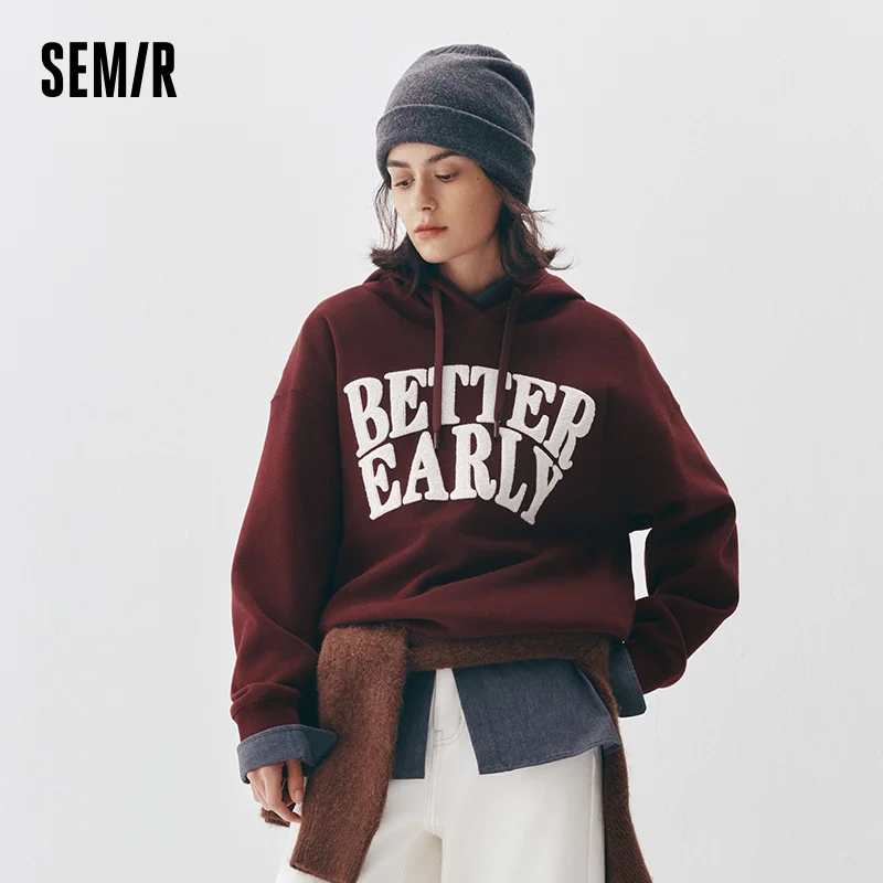 Semir Women Hoodie Fleece Lined Letter Graphic Hooded Design Street Style 2026 Winter Warm Layer Everyday Wear Soft Comfort
