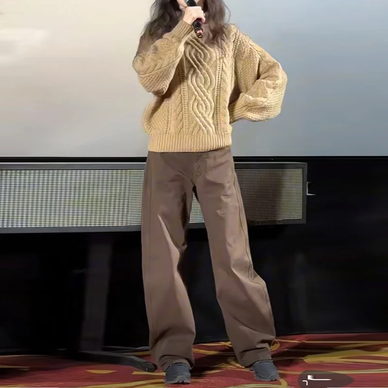 

Deep Coffee High Waist Arc ape Cut Long Pants Lantern ape Jeans Commute Sle Cotton 00% Women's Casual Pants