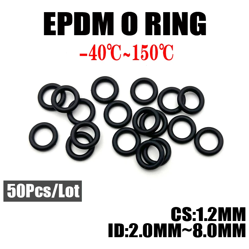 

50pcs EPDM O-Ring Gasket CS 1.2mm ID2mm ~ 8mm EPDM Automobile Nitrile Rubber Round O Type Corrosion Oil Resistant Seal Washer
