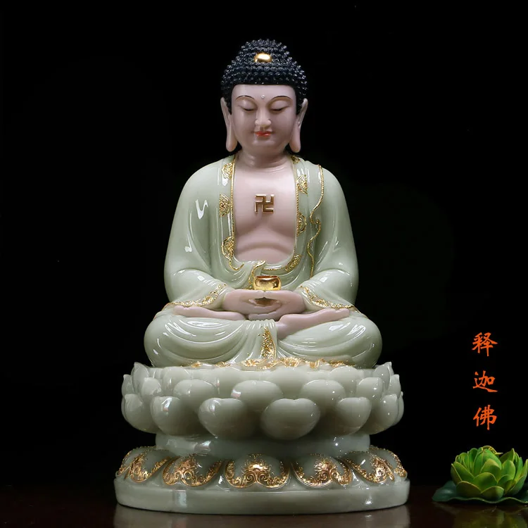 30cm LARGE- Buddhist high-grade home TOP efficacious Talisman Mascot Sakyamuni Buddha jade  gilding carving Sculpture statue