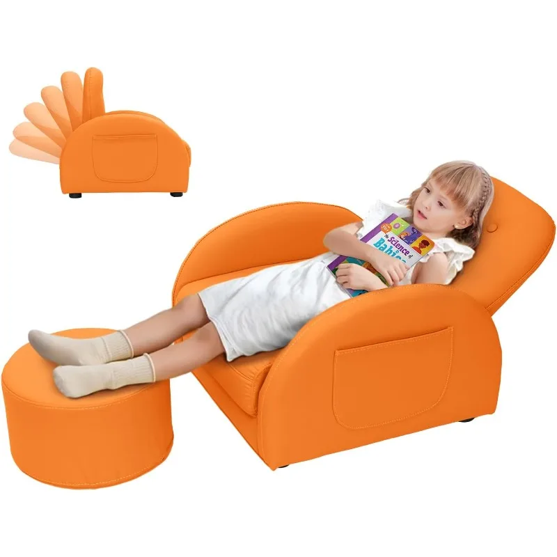 Kids Couch, Toddler Chair with Ottoman, Toddler Couch with 5 Adjustable Backrests, Leatherette Sofa Chair is Waterproof