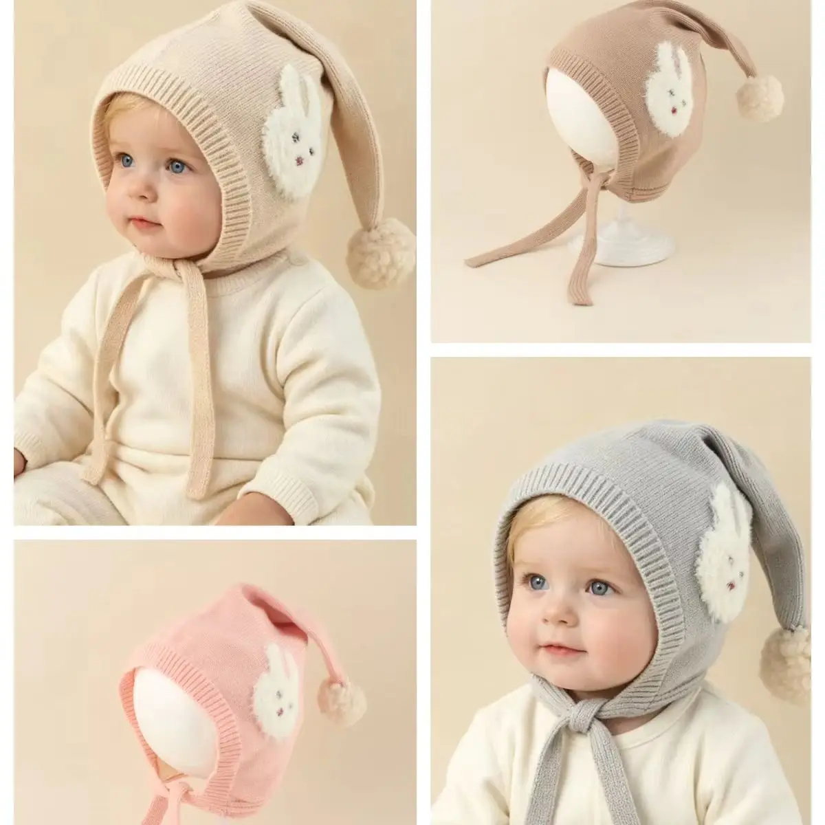 0-3Y Winter Cartoon Rabbit Warm Baby Hat For Babies Boys Girls Knitted Cute Hat Ear Protection Crochet Cap