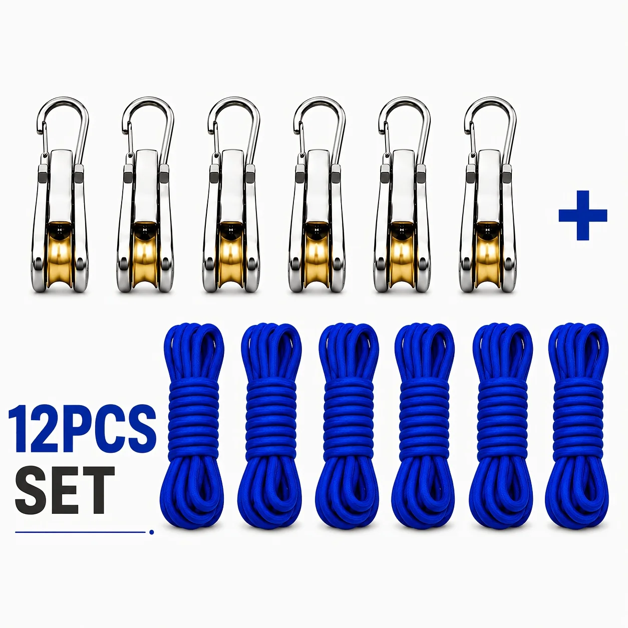 12pcs Rope Set with Roller Tensioners, Featuring Locking Buckles for Secure Bundling, Ideal for Camping, Boating, and Outdoor