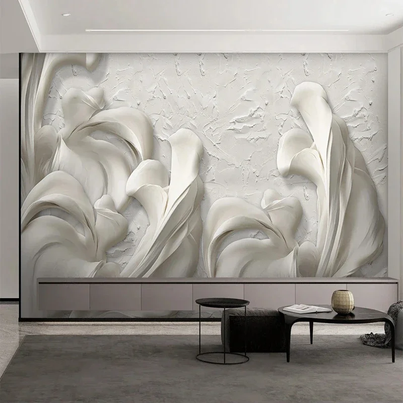 European Wallpaper 3D Embossed Lily Petals Flowers Gypsum Painting for House TV Wall Living Room Decor Modern Simple Mural Paper