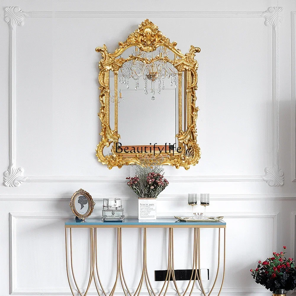 

146Entrance fireplace mirror European luxury gold decorative picture frame American bathroom mirror