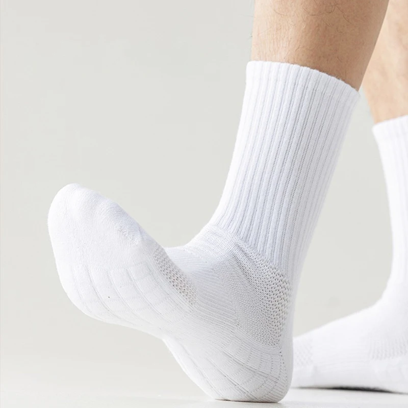 Man Black White Middle Tube Socks Male Mesh Breathable Solid Color Casual Socks for Men