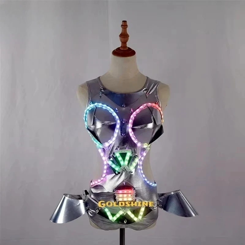 European and American night bar sexy disco dance suit LED female singer clothing/DJ remote control luminous glasses