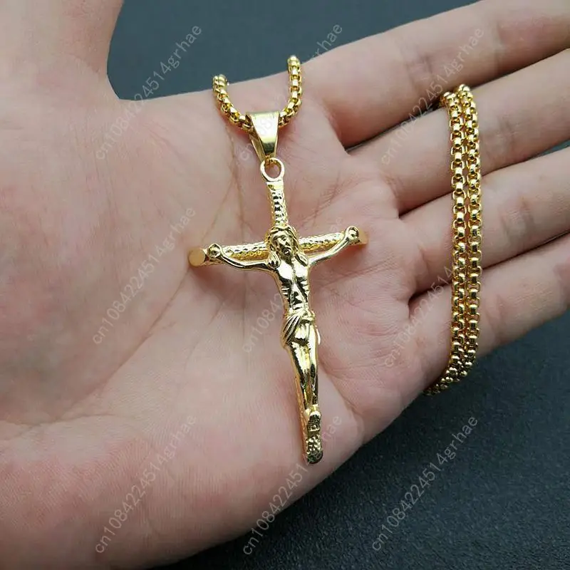 Catena a maglie in acciaio inossidabile 316L INRI Gesù Croce Crocifisso Ciondolo e collane Uomo Gioielli di moda Oro Argento Colore Regalo del padre