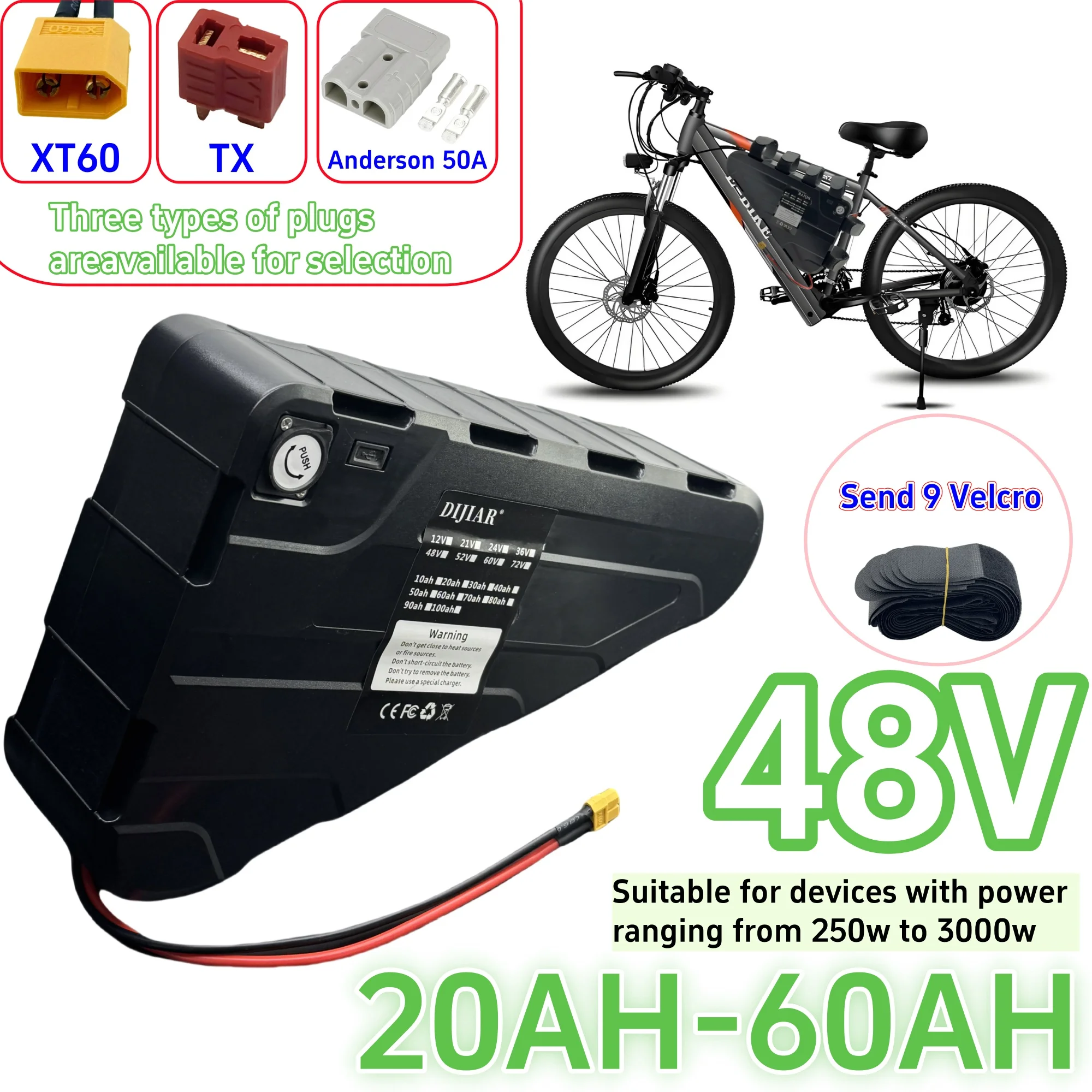 

Air transportation, power assisted vehicle triangle pack battery48V20AH-60AH large capacity, waterproof hard shell, built-in BMS