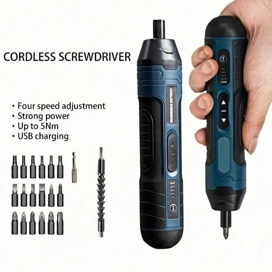 4-speed torque electric screwdriver set, compact multi-functional disassembly and assembly tool, suitable for nuts/bolts, cordless electric screwdriver, for tightening bolts and loosening nuts, portable multi-functional driver