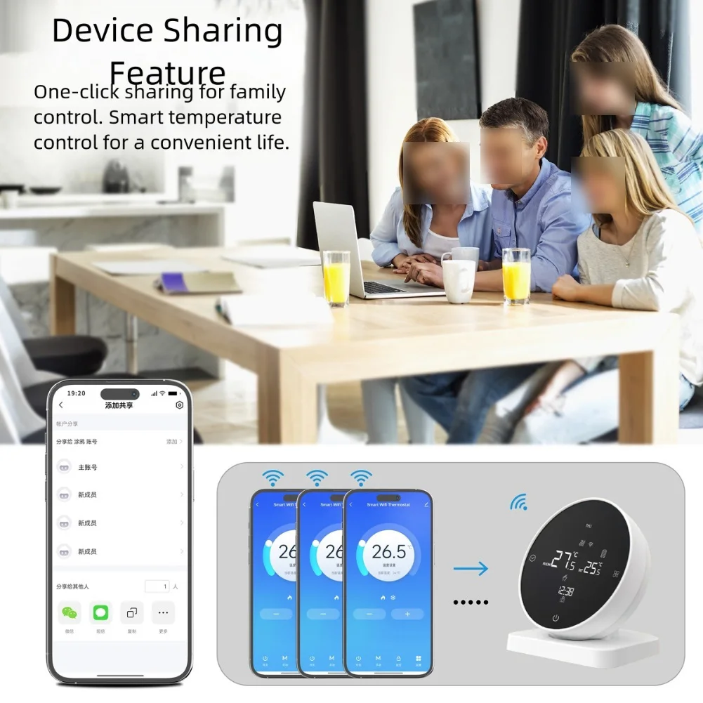 

Remote Control Thermostat Smart Temperature Controller Home Comfort Control Receiver 93*83mm 3A Load Current Child Safety Lock