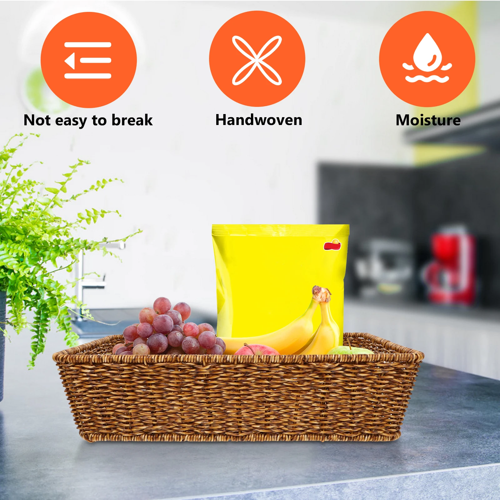 

Imitation Rattan Storage Basket Woven Plate Home Sundry Tray Book Holder Deep Coffee Large Capacity PP Material Living