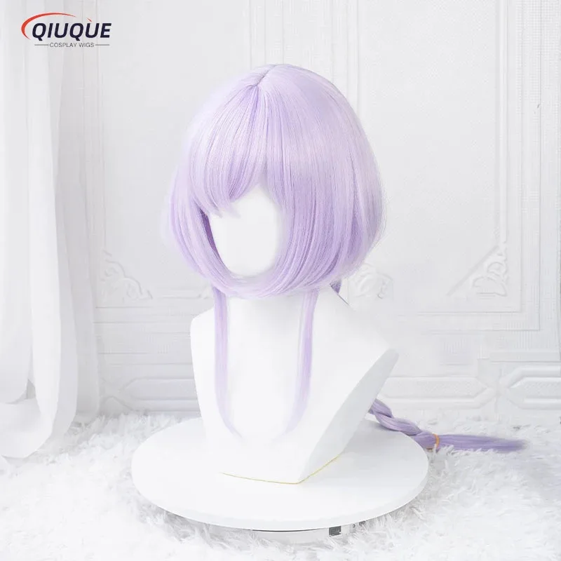 LQHigh Quality Game Impact Qiqi Cosplay Wig Long Light Purple Braided Heat Resistant Synthetic Hair Anime Wigs + Wig Cap