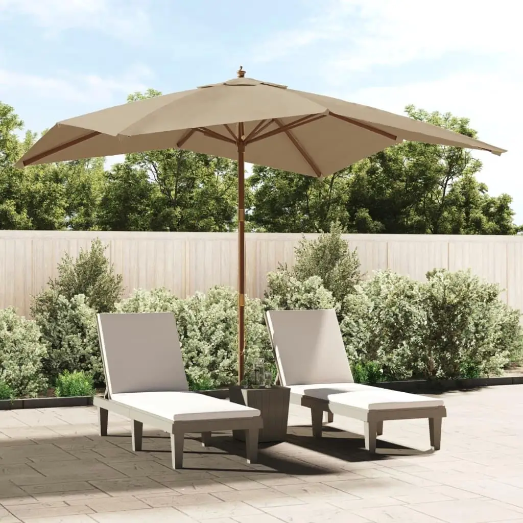 300x300 cm Taupe Garden Parasol with Sturdy Wooden Pole - Outdoor Sunshade Umbrella