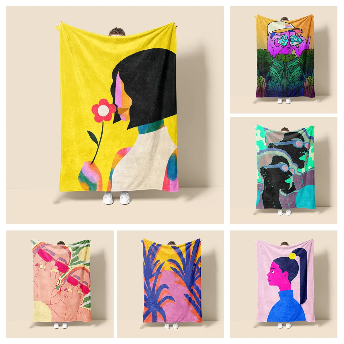 

Morandi Color Blanket Abstract Botanical Graffiti Design Scandinavian Minimalist Sofa Blanket Cafe Home Dual Purpose