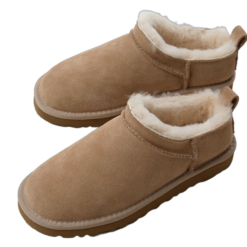 

Withered Nordic Minimalist Handmade Leather And Wool Snow Shoes Top Quality Suede Slip On Loafer Shoes Women
