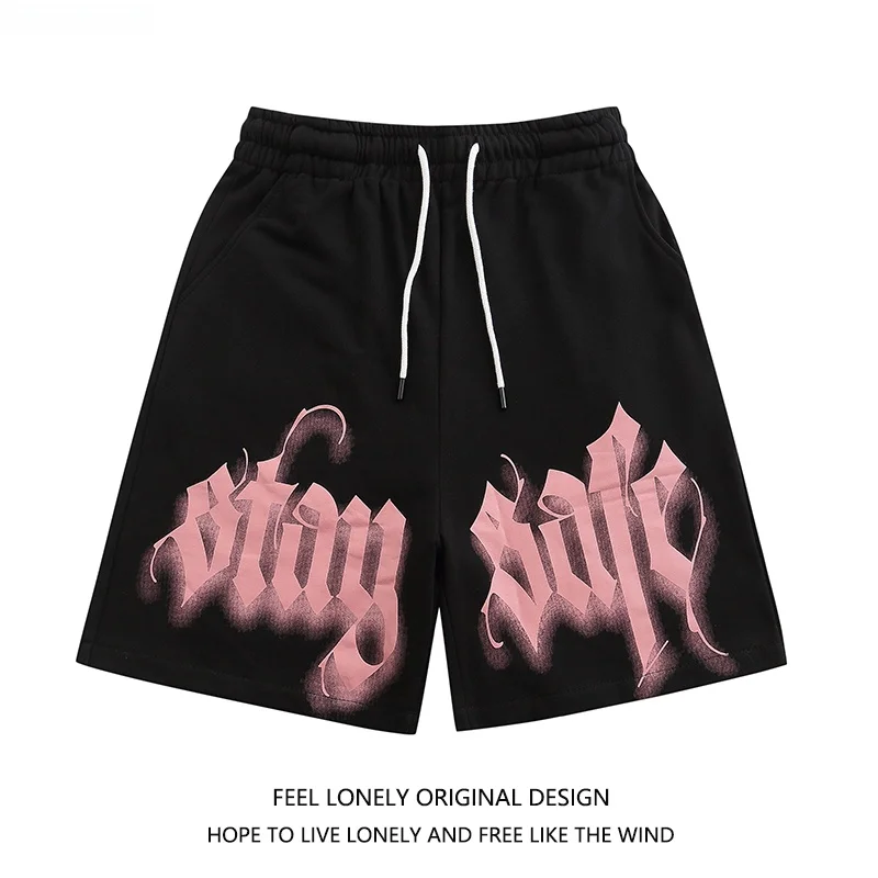 

Feel Lonely Street Retro High Street Loose Pink Letter Print Personalized orts Casual ex Summer Straight Leg Sport Pants
