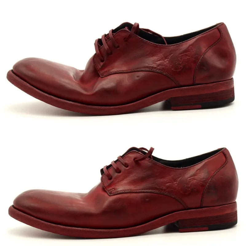 

New Vintage Washed Genuine Leather Handmade Men Shoes Cowhide Round Toe Casual Business Outdoor Derby Shoes Male Youth