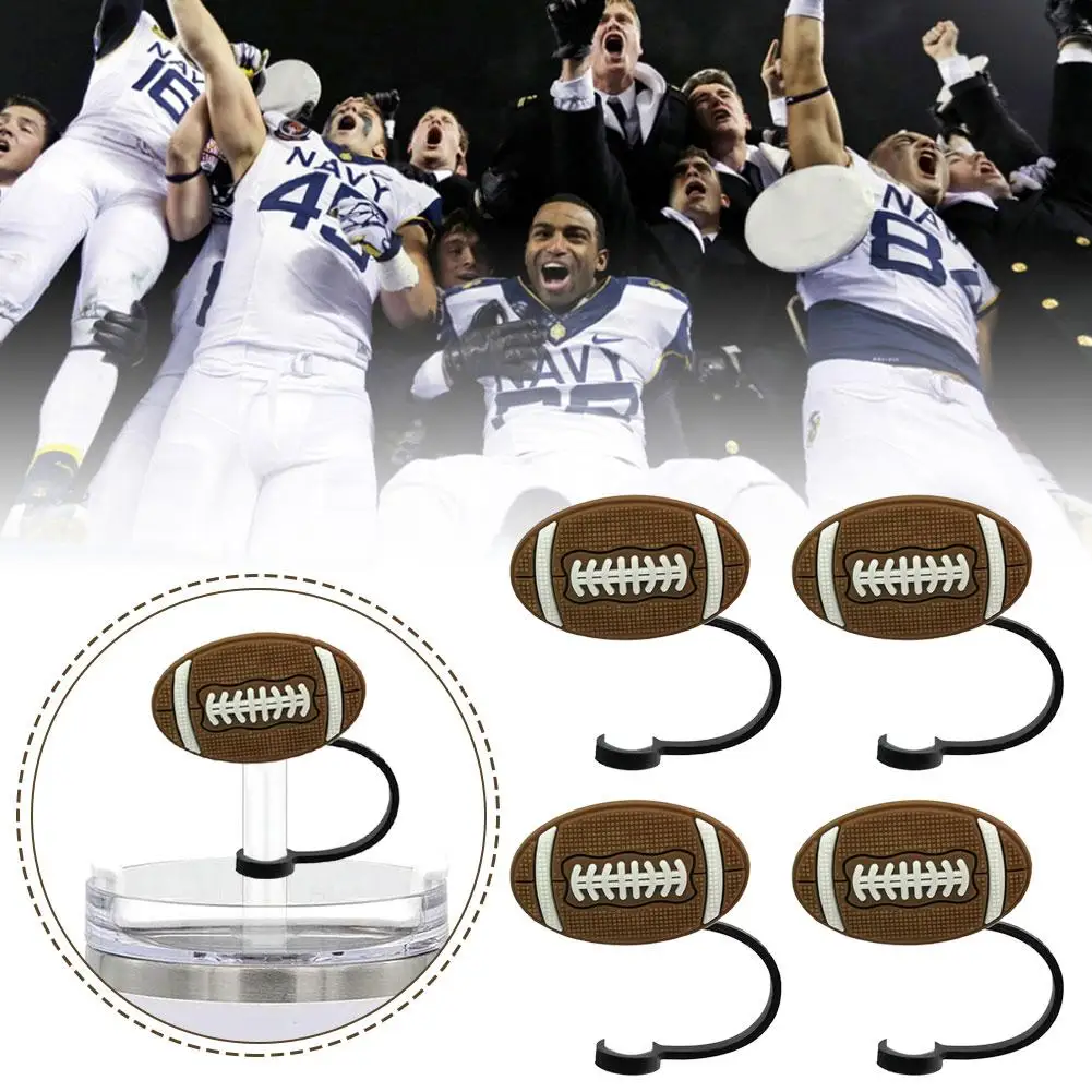 4 Pcs Cute Straw Covers Reusable Drinking Straw Tips Rugby Football Straw Plastic Straw Lids Basketball Cover Tips Caps P3G1