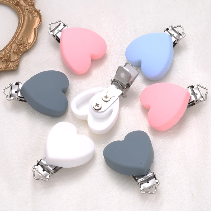 3Pcs Silicone Heart Shape Pacifier Clip DIY Baby Soother Nursing Dummy Holder Draft Teething Molar Toys Clips BPA Free