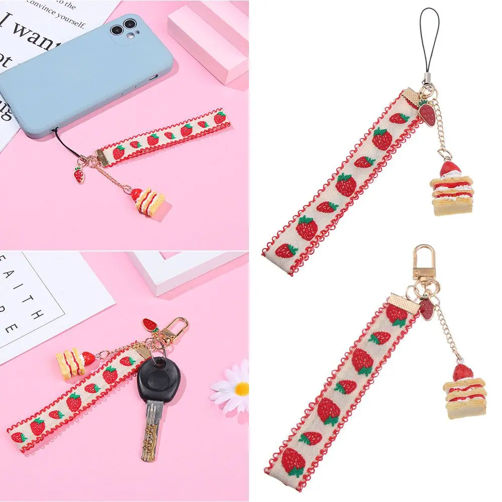 

Women Popular Strap Hang Rope Cute Strawberry Mobile Phone Lanyard Bag Pendant Cake