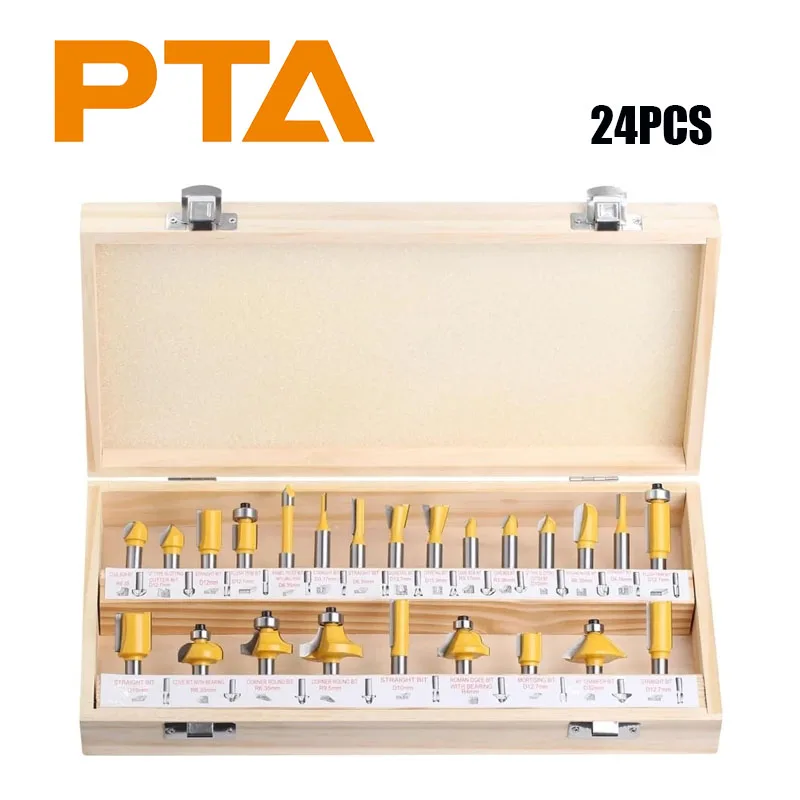 

24PCS 8mm Shank DIY Woodworking Router Bit Set, Flush/Straight/Chamfer Trimming & Engraving Milling Cutter for Wood