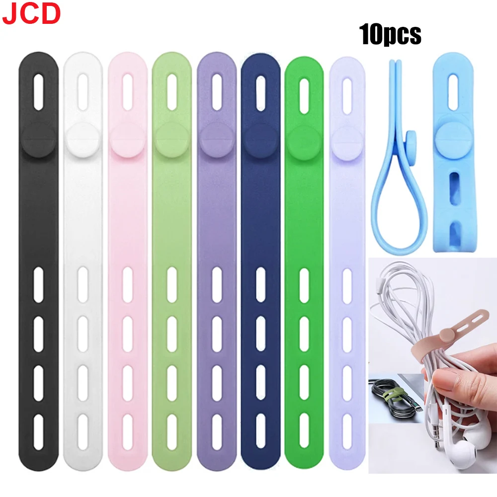 JCD 10pcs Silicone Cable Ties Assorted Color Reusable Heavy Duty Cable Organizer Management for Fastening Cords and Wires