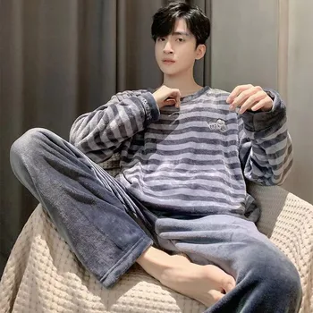 بيجامة شتوية من الفلانيل للرجال النسخة الكورية من ملابس نوم ...