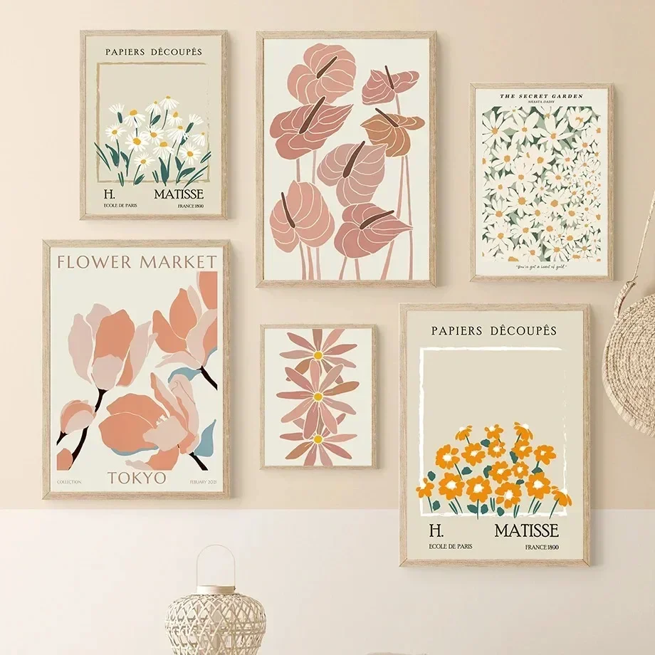 (No frame)Flower Market Shapes Matisse Canvas Painting Posters and Prints Wall Art Picture For Living Room Decoration ﻿