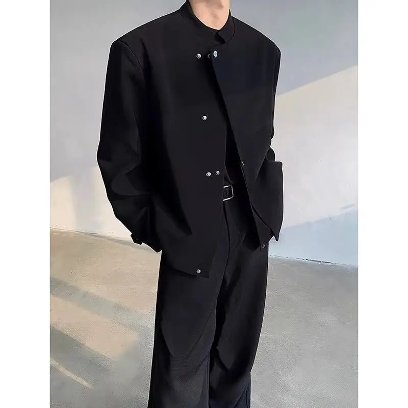 New Chinese Style Suit Jacket with Men's Spring and Autumn Slanted Placket Design, Niche Jacket