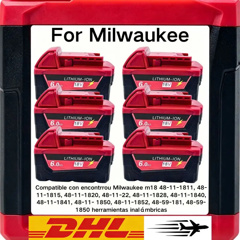For Milwaukee M18 Power Tool Battery, Large Capacity, BR，XC，18V，6000mAh 9000mAh 12000mAh M18B5，48-11-1860, Built-in 18650 Batter