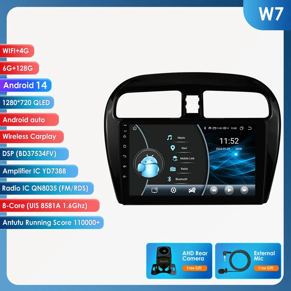 Hizpo Autoradio Carplay 4G AI Systemen Android Autoradio voor Mitsubishi Mirage/Space Star 2012-2023 multimedia Video Player GPS