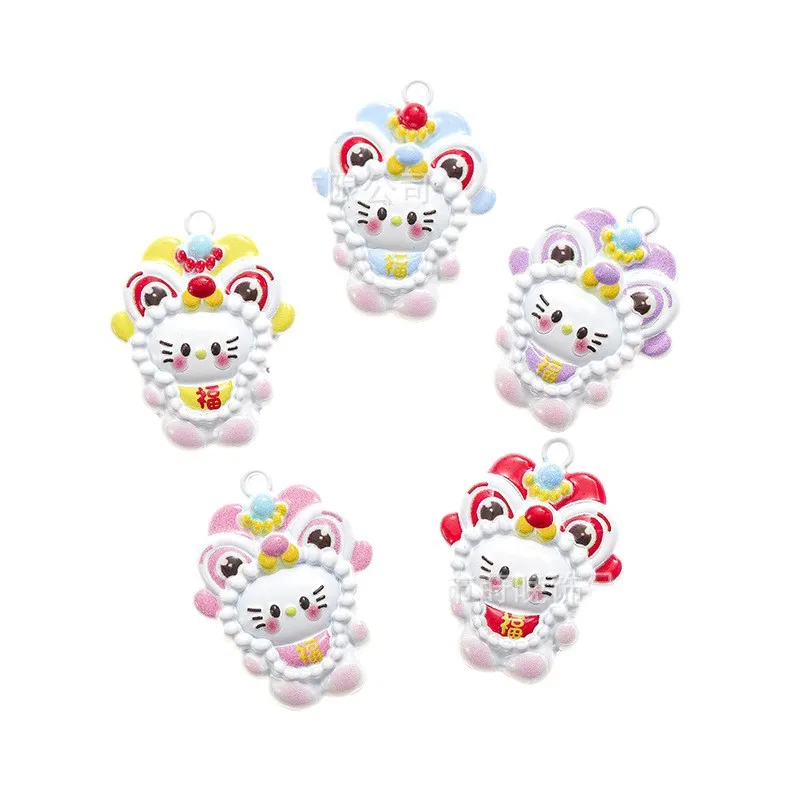 5pcs Zinc alloy paint Chinese style lion dance KT cat pendant DIY mobile phone chain keychain bracelet accessories pendant