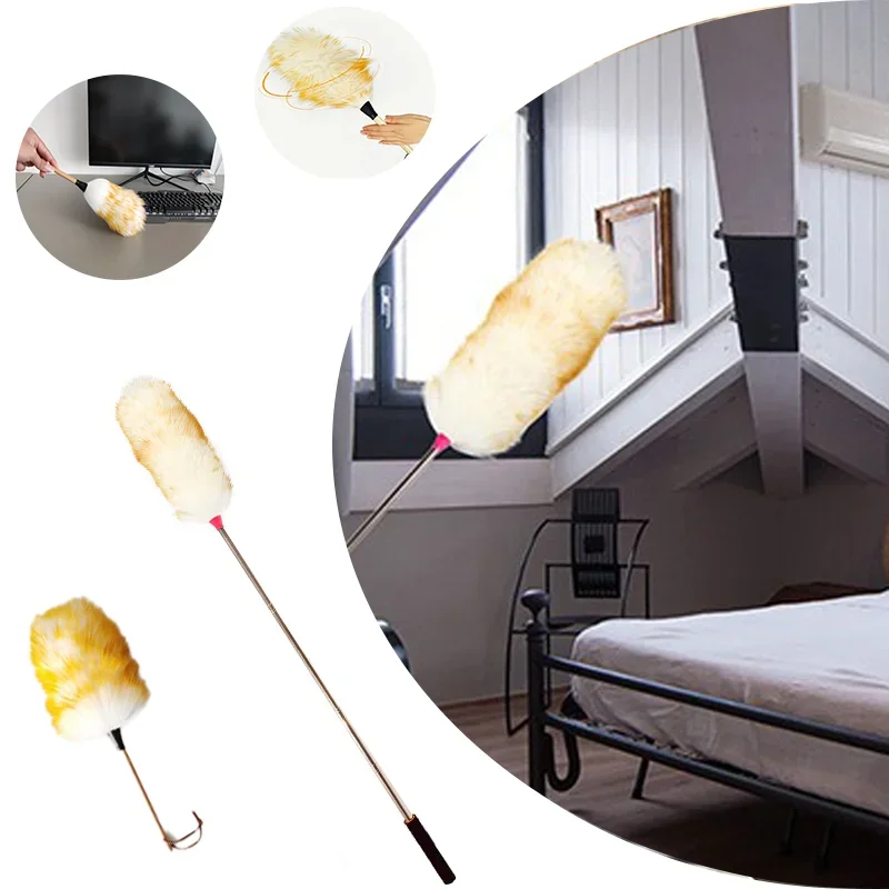 

1PC Wool Duster Wood Handle Wool Brush Duster Anti-static Dust Sweeping Scalable Lightweight Dusting Cleaning Brush Tool Brush