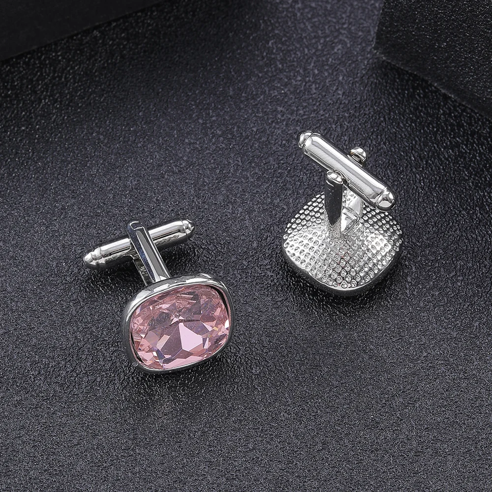 Pink Blue Purple Mens Crystal Business Cufflinks Classic Wedding Charm Jewelry Trendy French Shirts Button Casual Cuff Links