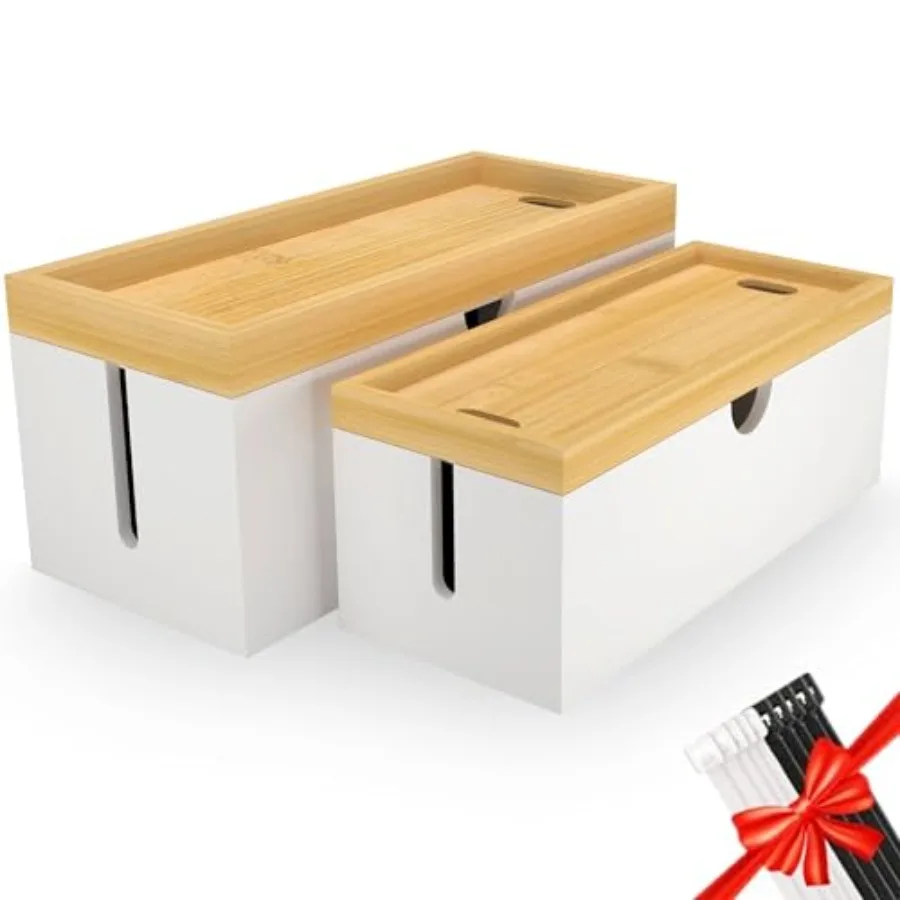 

Bamboo Cable Management Box, Large Cord Organizer Box Cable Box to Hide Wires and Power Strips for Desktop Storage Cord Holder