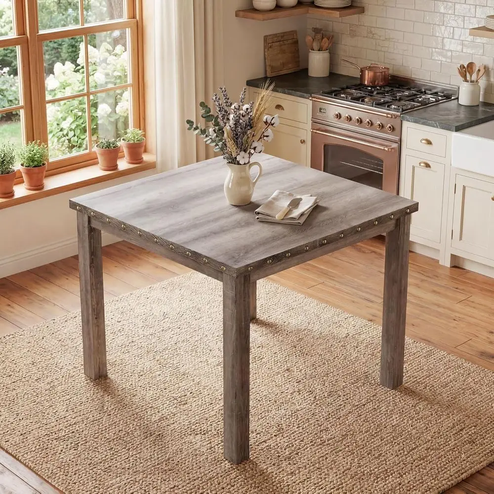 

Rustic 42 Counter Height Square Dining Table for 4-6, Rubberwood Legs, Suitable for Kitchen Island