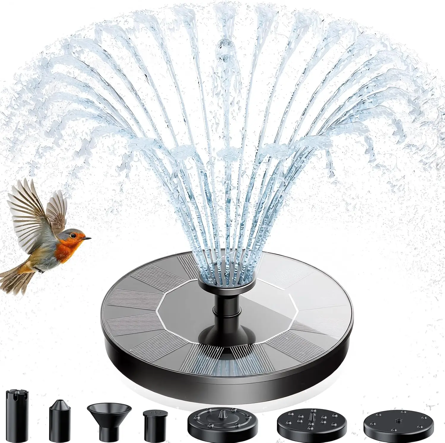 Upgraded Solar Bird Bath Fountain, Free Standing Mini Solar Powered Water Pump for Outdoor Garden, Fish Tank, Pond and Pool